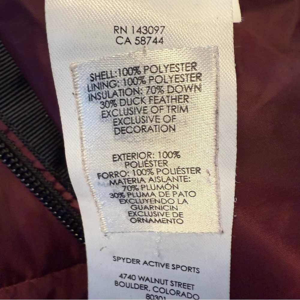 Spyder Women's Puffer Jacket Women’s Size Medium Down Duck Filled Burgundy - Picture 12 of 13